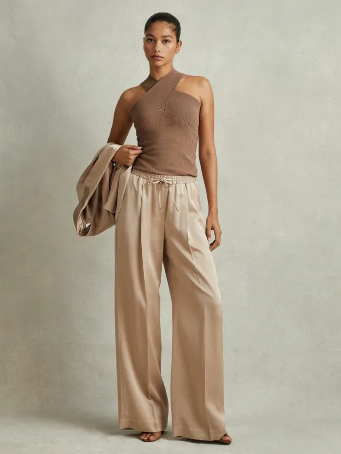 REISS Tops Women Ribbed CrossOver Vest Neutral
