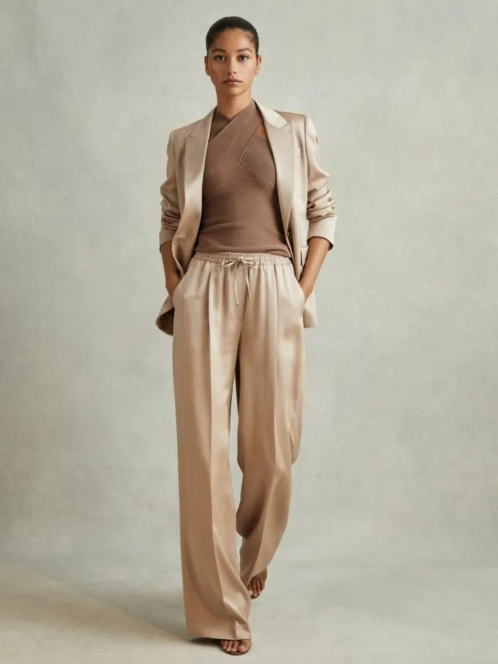 REISS Tops Women Ribbed CrossOver Vest Neutral