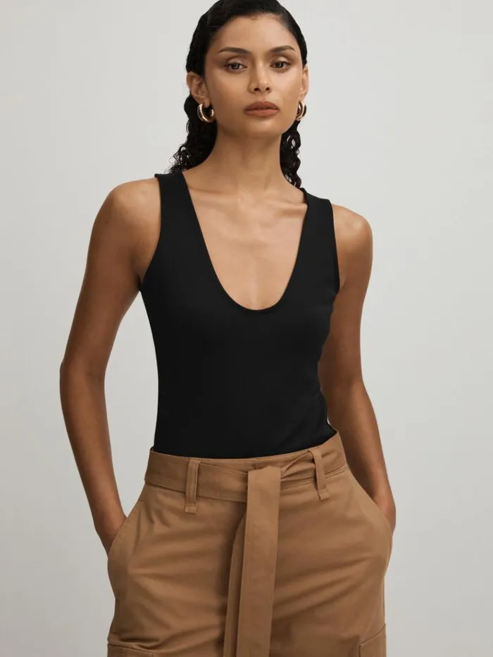 REISS Tops Women Scuba Scoop Neck Vest Black