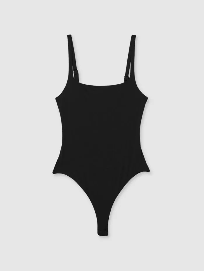 REISS Tops Women Seamless Square Neck Thong Bodysuit Black