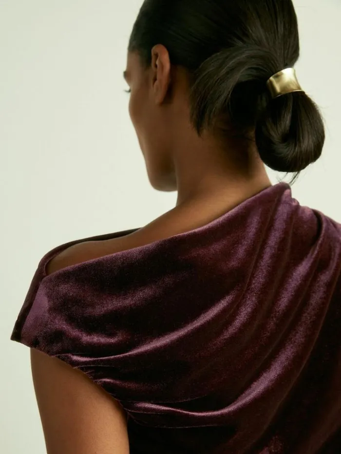 REISS Tops Women Velvet Drape OffShoulder Top Berry