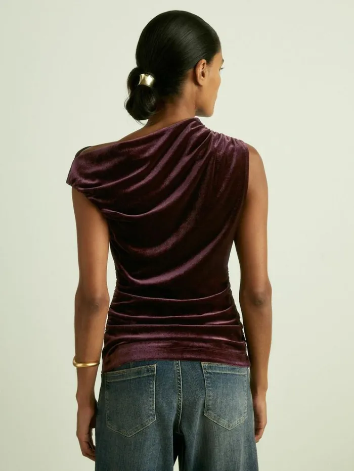 REISS Tops Women Velvet Drape OffShoulder Top Berry