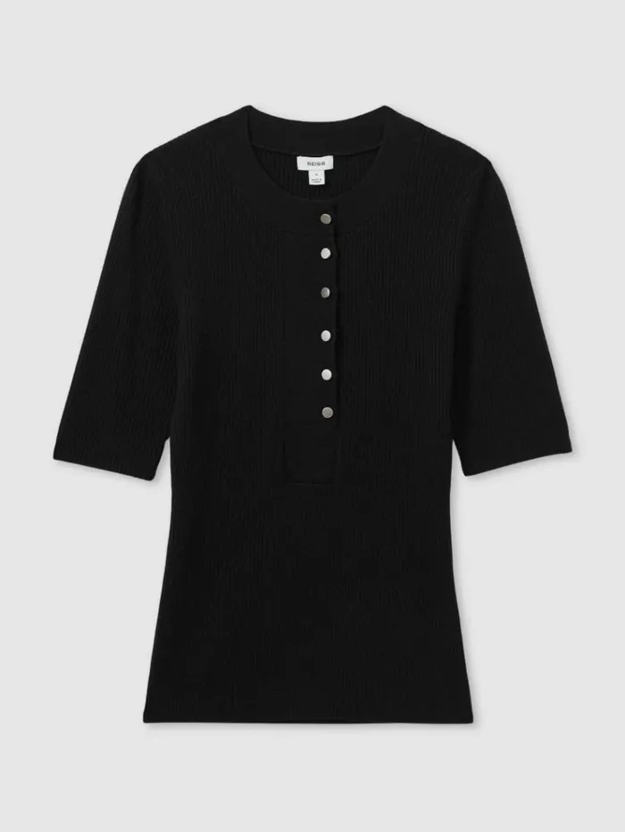 REISS Tops Women Wool Blend Button Detail Top Black