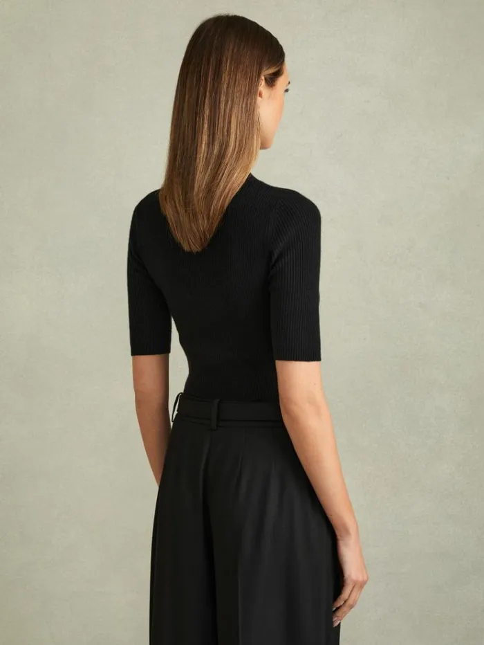 REISS Tops Women Wool Blend Button Detail Top Black