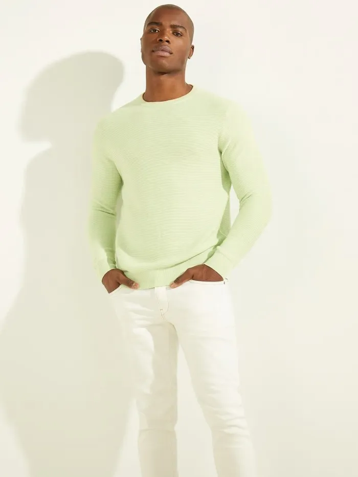 Ribbed Crewneck Sweater Pistachio Nut Men Hoodies and Sweaters GUESS