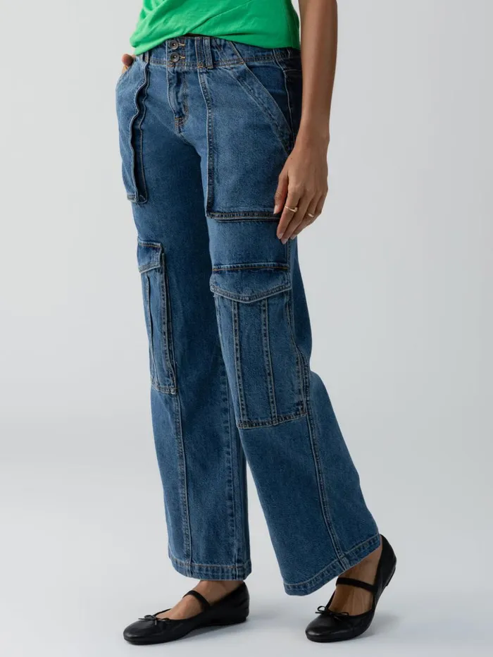 Sanctuary Clothing Denim Women Level Up Standard Rise Denim Cargo Pant Oasis