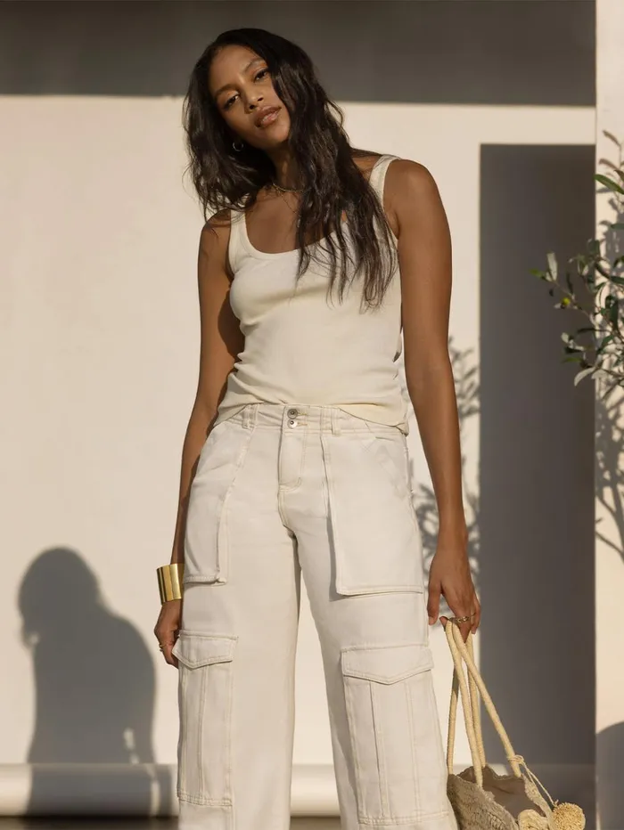 Sanctuary Clothing Denim Women Level Up Standard Rise Denim Cargo Pant Powdered Sugar