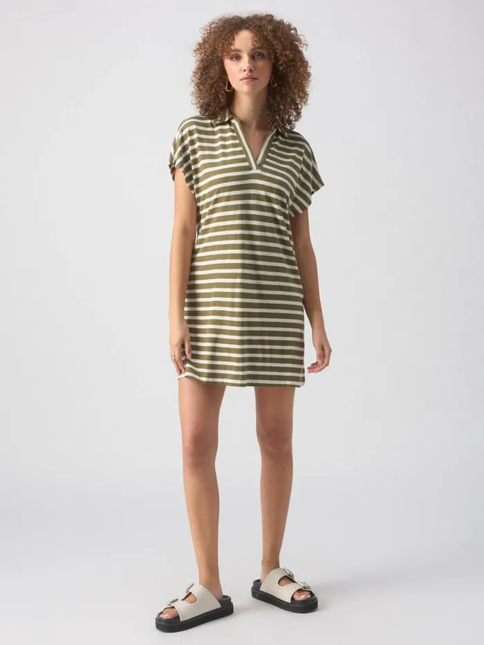 Sanctuary Clothing Dresses and Jumpsuits Women Johnny Collar TShirt Dress Light Ecru Olive Stripe