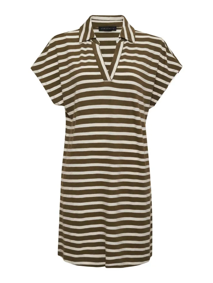 Sanctuary Clothing Dresses and Jumpsuits Women Johnny Collar TShirt Dress Light Ecru Olive Stripe Sanctuary Clothing Dresses and Jumpsuits Women Johnny Collar TShirt Dress Light Ecru Olive Stripe