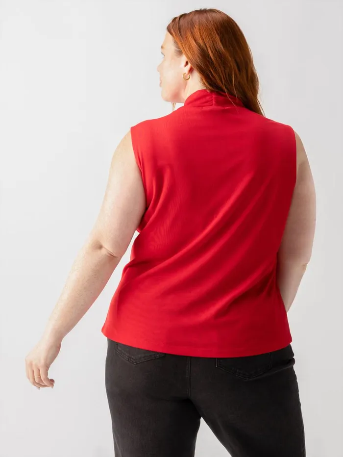 Sanctuary Clothing Inclusive Women Shirred Neck Mesh Tank Cherry Red Inclusive Collection