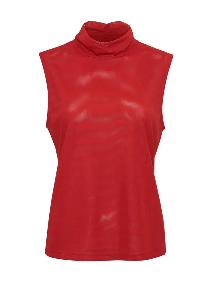 Sanctuary Clothing Inclusive Women Shirred Neck Mesh Tank Cherry Red Inclusive Collection