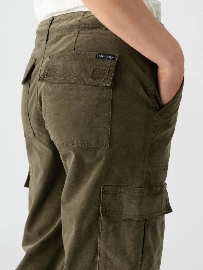 Sanctuary Clothing Pants Women Reissue Corduroy Cargo Standard Rise Pant Burnt Olive