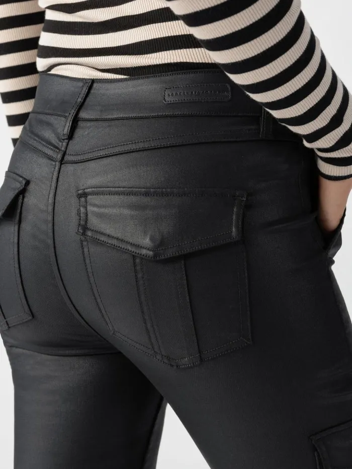 Sanctuary Clothing Pants Women Sculpted Hayden Cargo Standard Rise Pant Slick Black