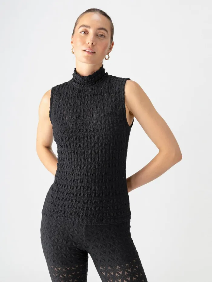 Sanctuary Clothing Sweaters and Cardis Women Pucker Up Lace Mock Neck Tank Black Sanctuary Clothing Sweaters and Cardis Women Pucker Up Lace Mock Neck Tank Black