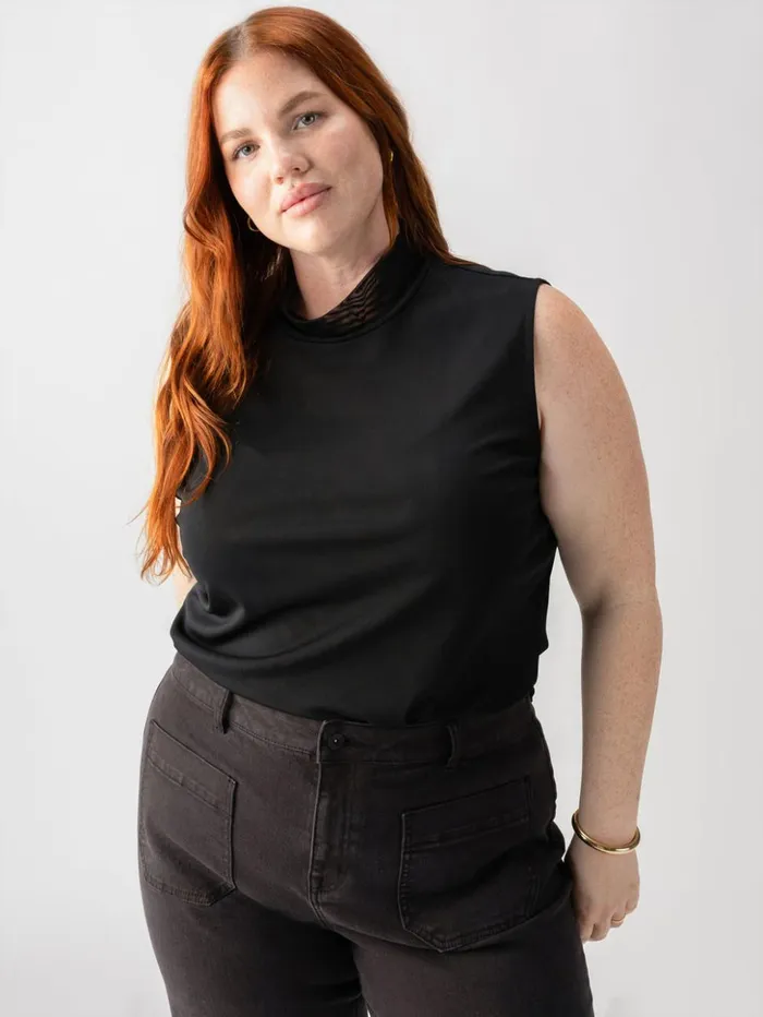 Sanctuary Clothing Sweaters and Cardis Women Shirred Neck Mesh Tank Black Inclusive Collection Sanctuary Clothing Sweaters and Cardis Women Shirred Neck Mesh Tank Black Inclusive Collection