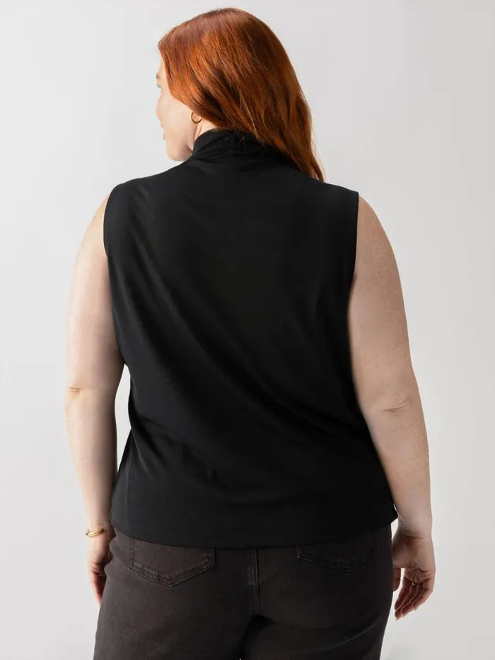 Sanctuary Clothing Sweaters and Cardis Women Shirred Neck Mesh Tank Black Inclusive Collection