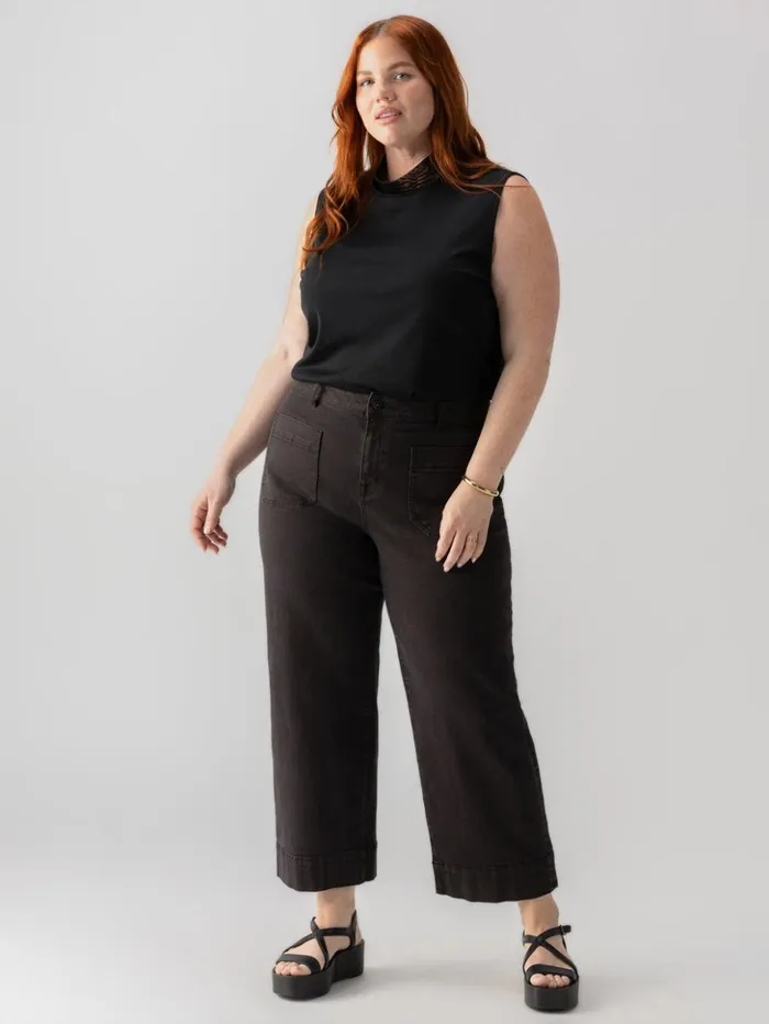 Sanctuary Clothing Sweaters and Cardis Women Shirred Neck Mesh Tank Black Inclusive Collection