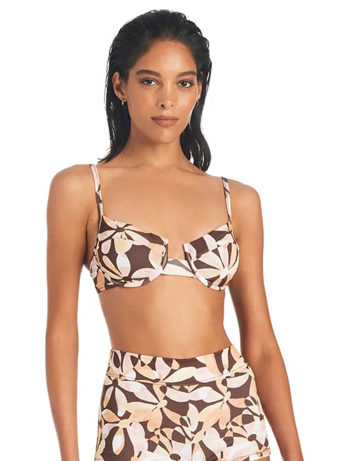 Sanctuary Clothing Swim Tops Women Jigsaw Petals Bikini Top Chocolate