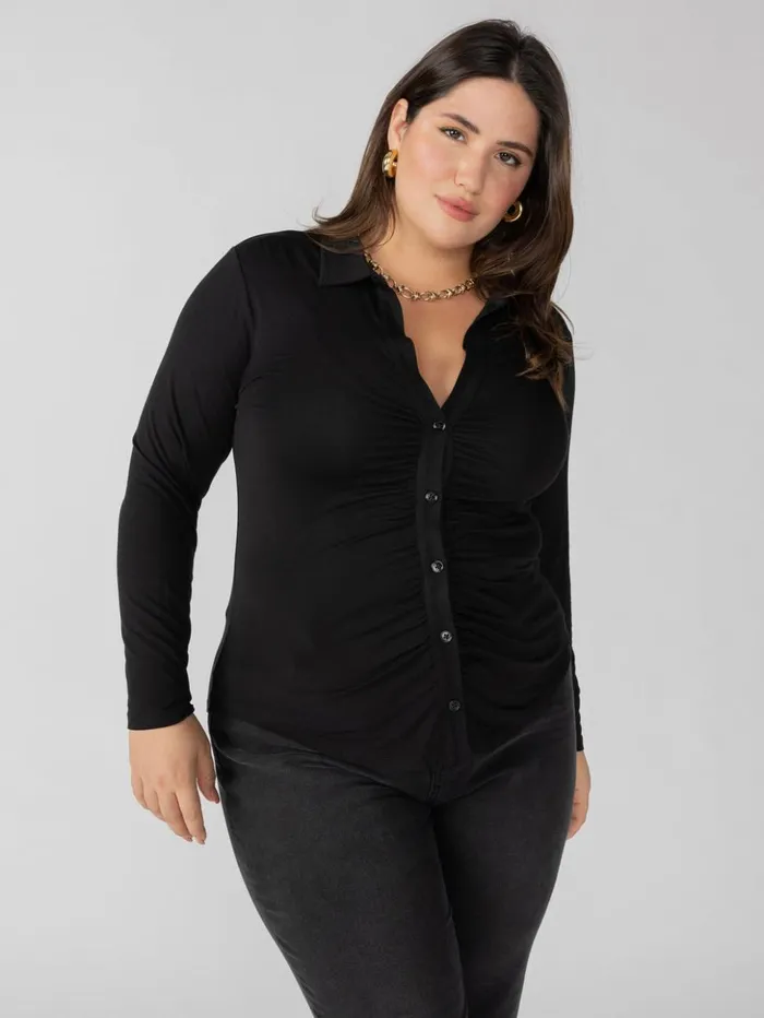Sanctuary Clothing Tees and Tops Women Dreamgirl Knit Button Up Top Black Inclusive Collection Sanctuary Clothing Tees and Tops Women Dreamgirl Knit Button Up Top Black Inclusive Collection