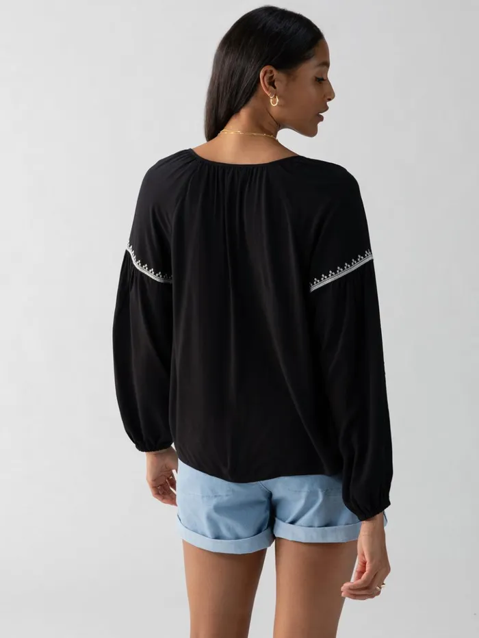 Sanctuary Clothing Tees and Tops Women Embroidered Blouse Black