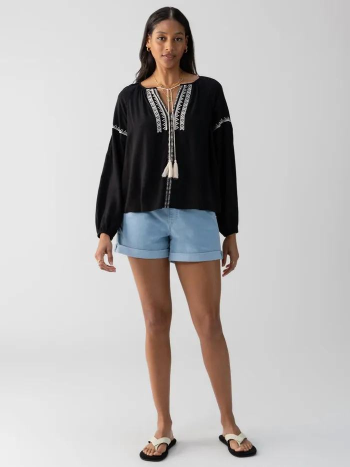 Sanctuary Clothing Tees and Tops Women Embroidered Blouse Black