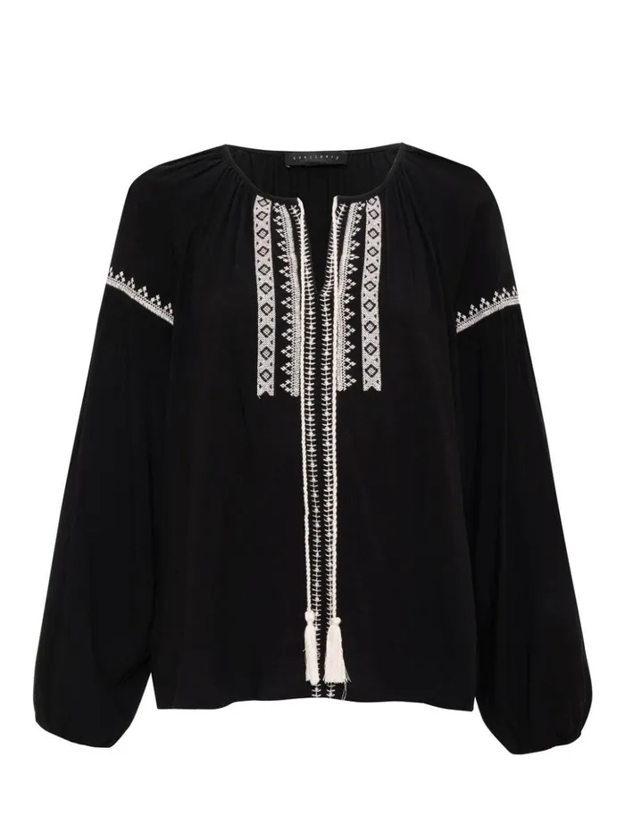 Sanctuary Clothing Tees and Tops Women Embroidered Blouse Black