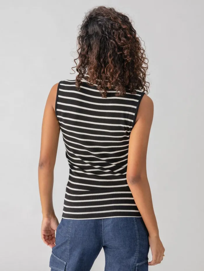 Sanctuary Clothing Tees and Tops Women Essential Sleeveless Mock Neck Tank Black Chalk Stripe Sanctuary Clothing Tees and Tops Women Essential Sleeveless Mock Neck Tank Black Chalk Stripe