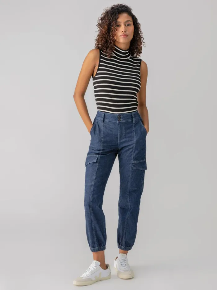 Sanctuary Clothing Tees and Tops Women Essential Sleeveless Mock Neck Tank Black Chalk Stripe Sanctuary Clothing Tees and Tops Women Essential Sleeveless Mock Neck Tank Black Chalk Stripe