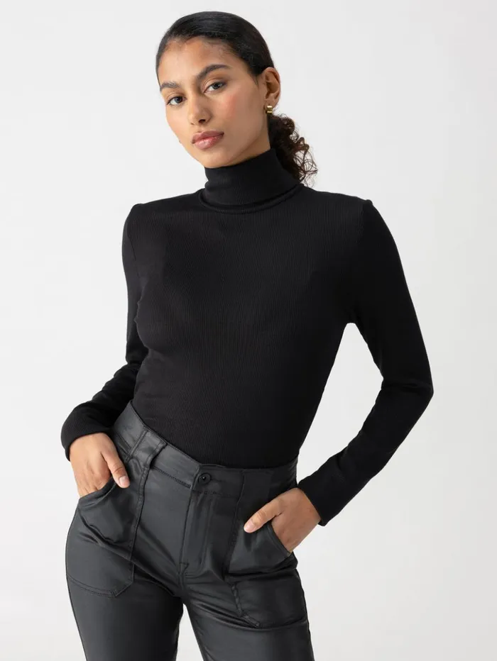Sanctuary Clothing Tees and Tops Women Essential Turtleneck Top Black