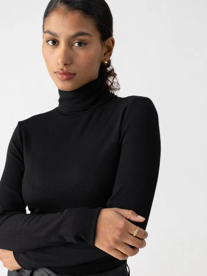 Sanctuary Clothing Tees and Tops Women Essential Turtleneck Top Black