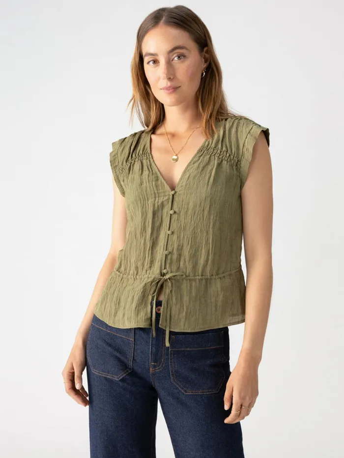 Sanctuary Clothing Tees and Tops Women Gathered Shell Blouse Burnt Olive