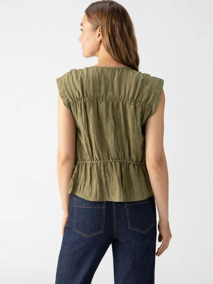 Sanctuary Clothing Tees and Tops Women Gathered Shell Blouse Burnt Olive