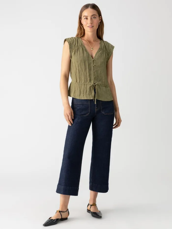 Sanctuary Clothing Tees and Tops Women Gathered Shell Blouse Burnt Olive