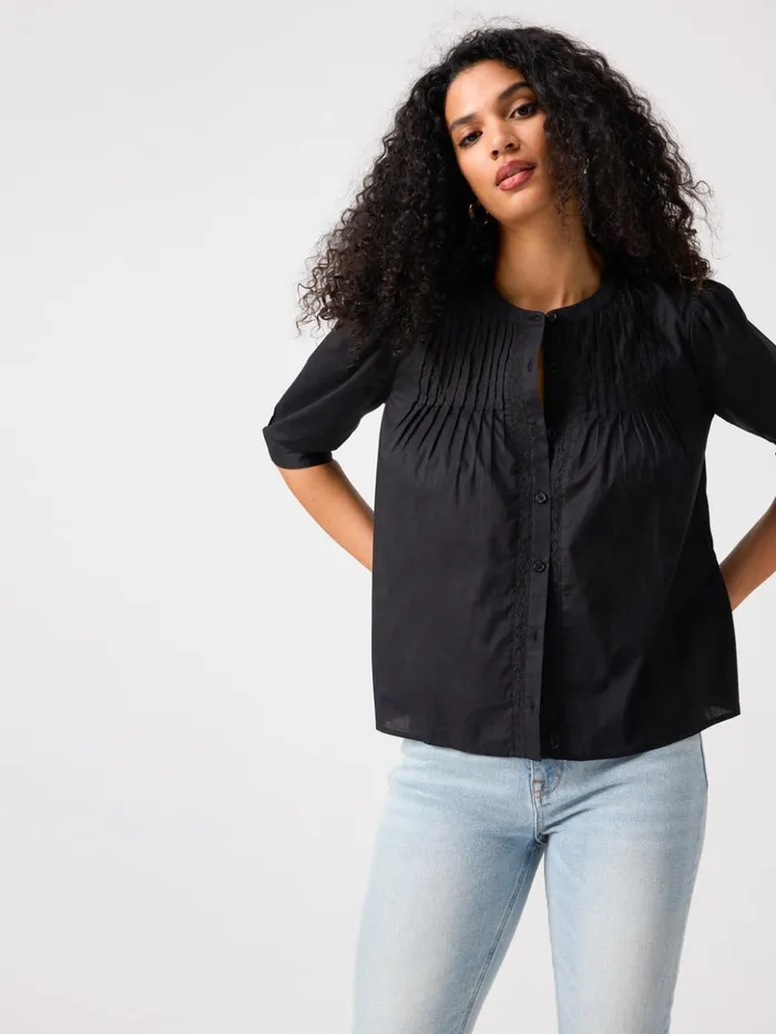 Sanctuary Clothing Tees and Tops Women Gentle Pintuck Blouse Black