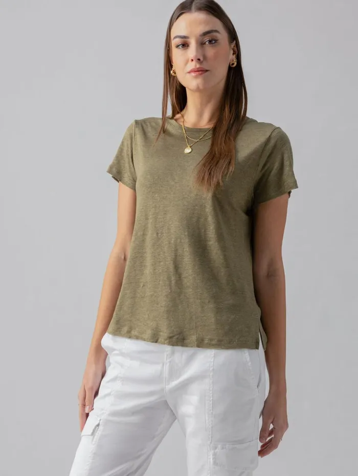 Sanctuary Clothing Tees and Tops Women Linen Perfect Tee Burnt Olive