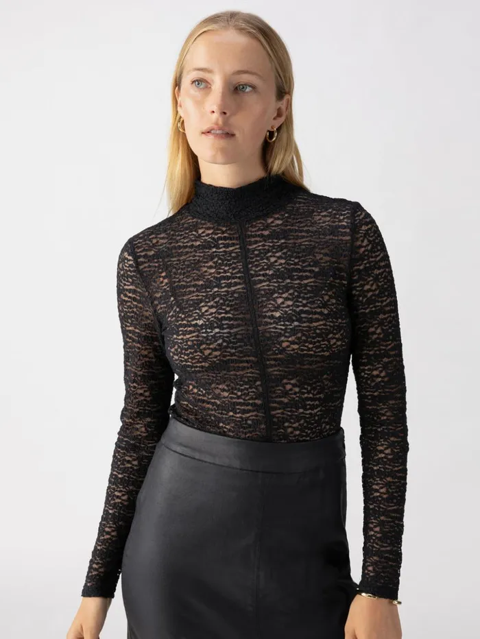 Sanctuary Clothing Tees and Tops Women Long Sleeve Textured Mock Neck Top Black Sanctuary Clothing Tees and Tops Women Long Sleeve Textured Mock Neck Top Black
