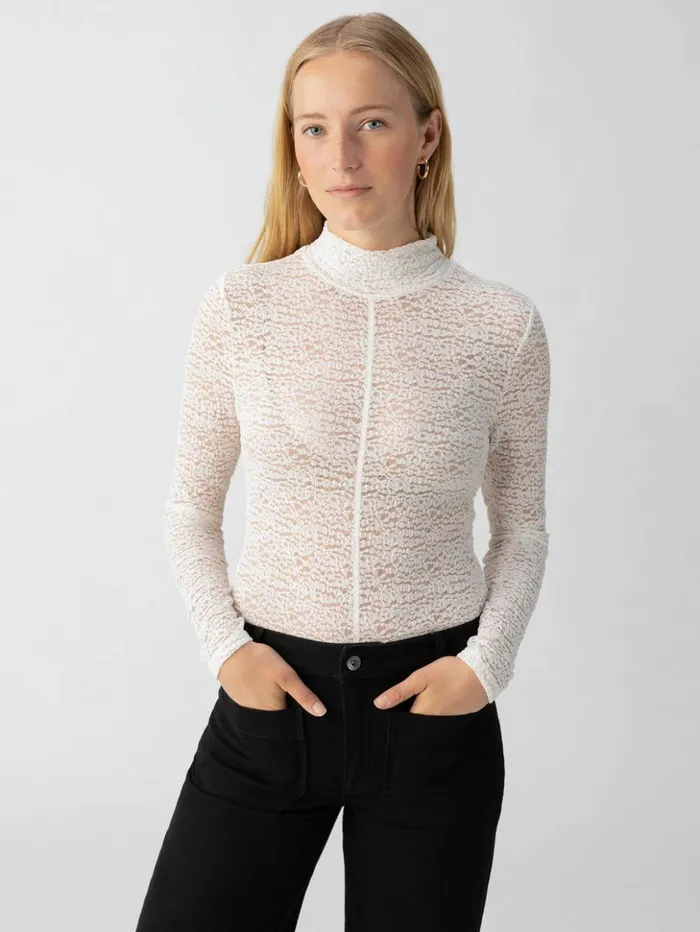 Sanctuary Clothing Tees and Tops Women Long Sleeve Textured Mock Neck Top Chalk Sanctuary Clothing Tees and Tops Women Long Sleeve Textured Mock Neck Top Chalk