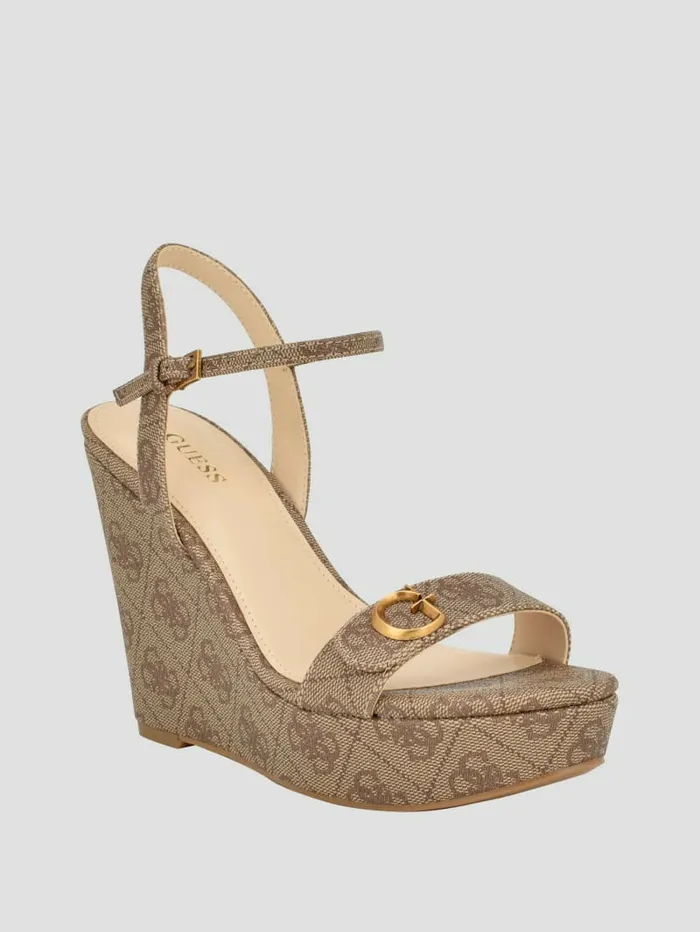 Sandals GUESS Women Himifa Shimmer Metallic G Wedge Sandals Medium Brown