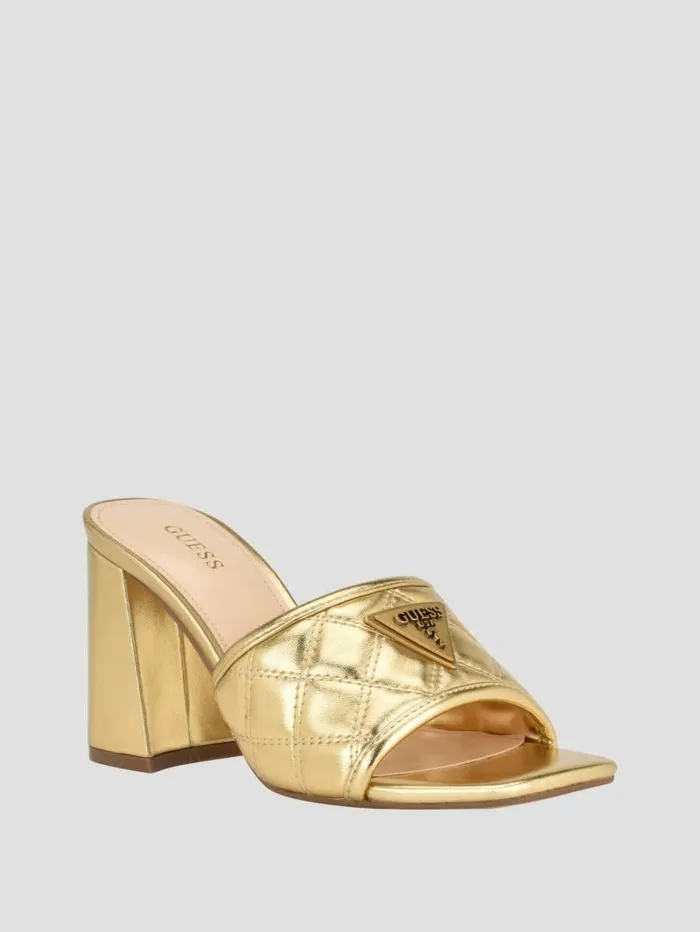 Sandals GUESS Women Quilted Block Metallic Heels Gold