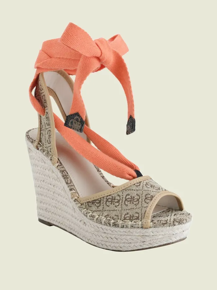 Sandals Halona Tie Espadrille Wedges Medium Brown 8211 GUESS Women