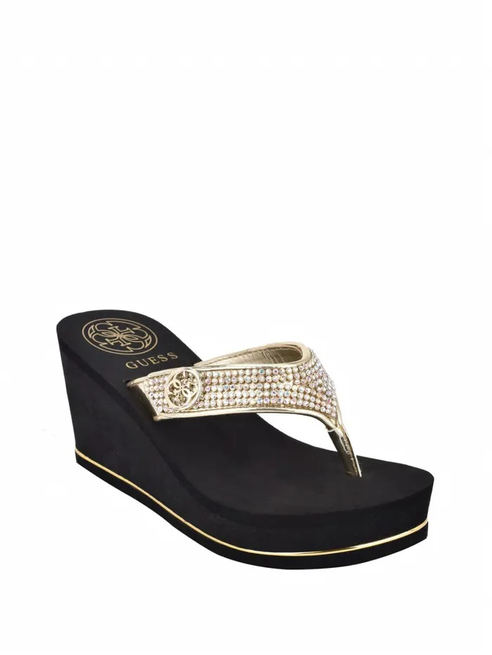 Sandals Sarraly Logo Wedge FlipFlops Gold Multi 8211 GUESS Women