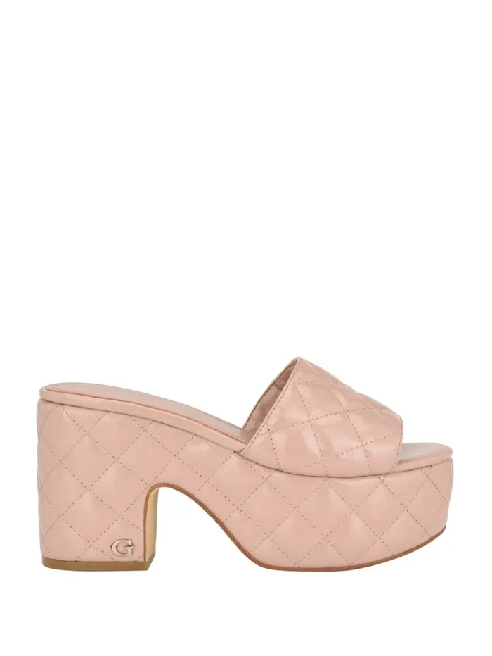 Sandals Women GUESS Yanni Quilted Platform Mules Light Natural 110