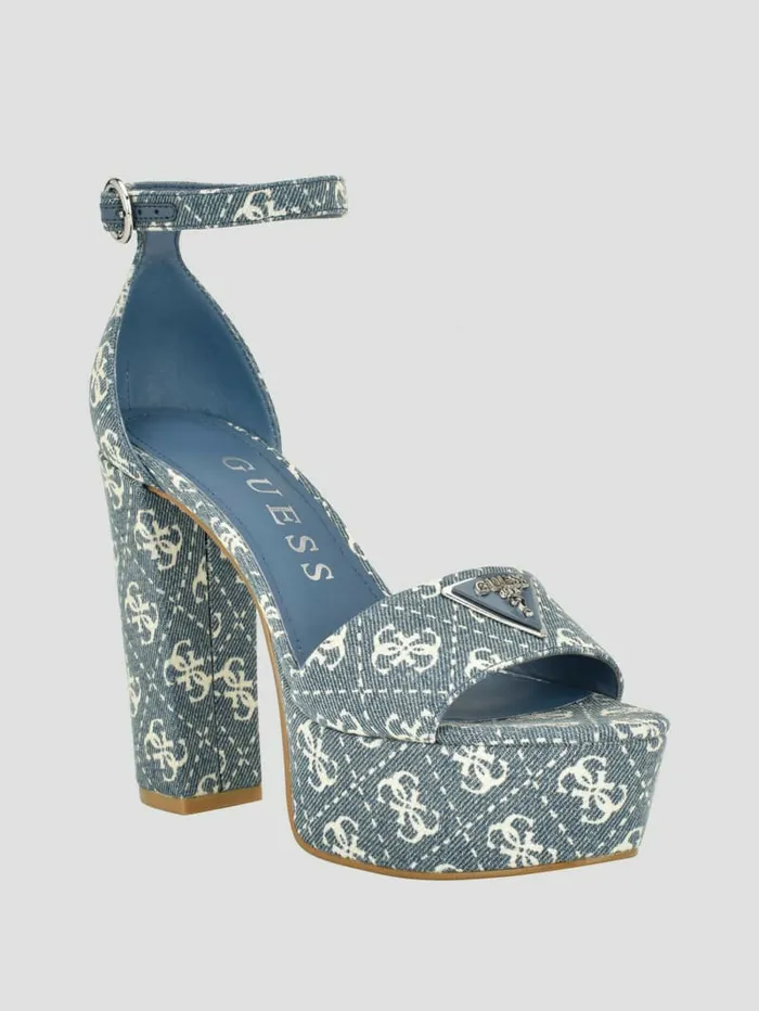 Sandals Women Setone Denim Quattro G Platform Heels Denim Tie Dye GUESS