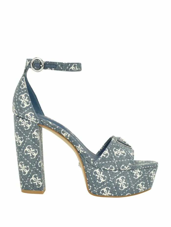 Sandals Women Setone Denim Quattro G Platform Heels Denim Tie Dye GUESS