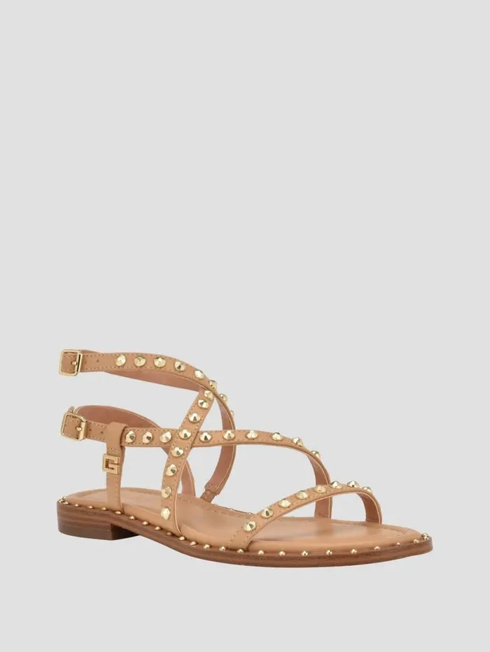 Sandals Women Yamara Studded Strappy Gladiator Sandals Light Natural 110 GUESS