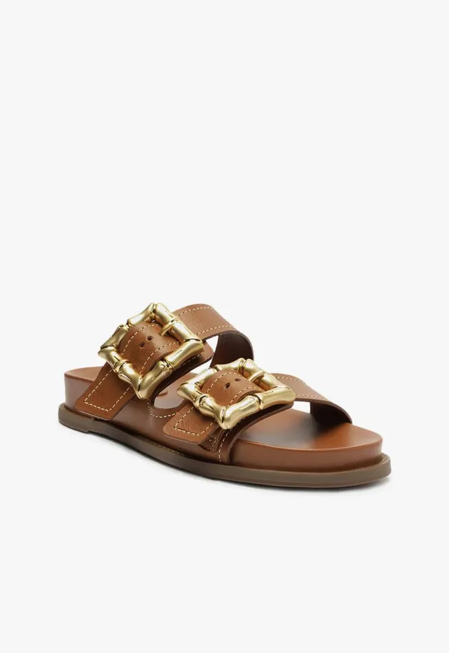 Schutz Shoes Flats Enola Sporty Leather Sandal New Wood 8211 Women
