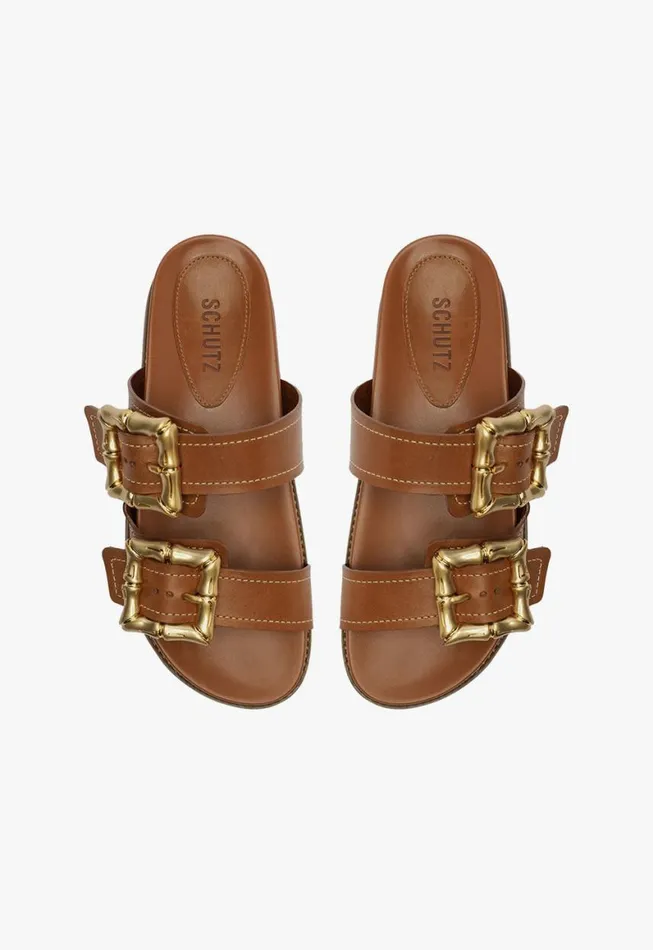 Schutz Shoes Flats Enola Sporty Leather Sandal New Wood 8211 Women