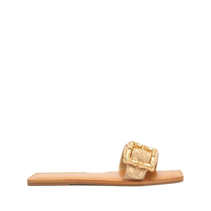 Schutz Shoes Flats Enola Woven Leather Sandal Beige 8211 Women