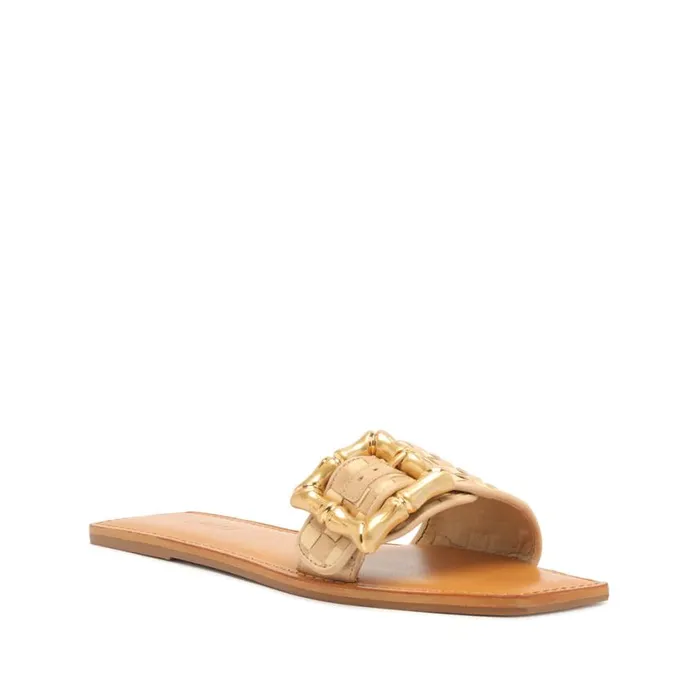 Schutz Shoes Flats Enola Woven Leather Sandal Beige 8211 Women
