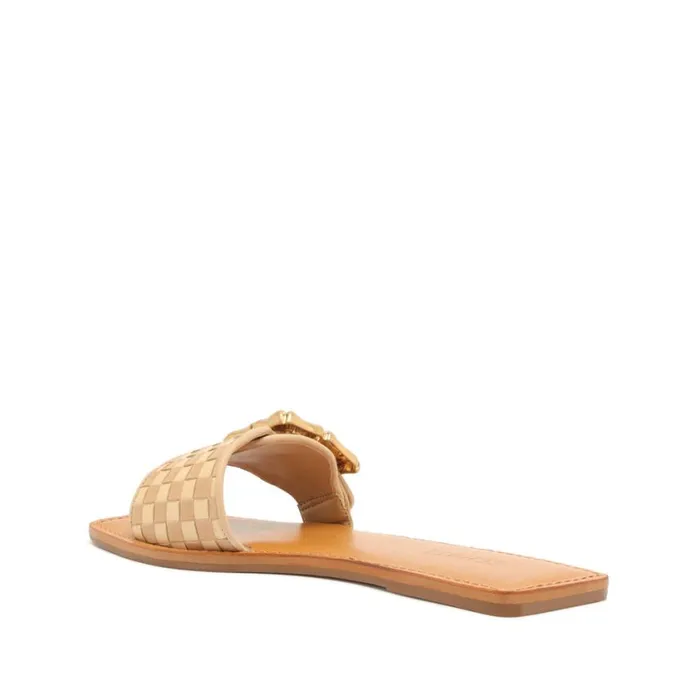Schutz Shoes Flats Enola Woven Leather Sandal Beige 8211 Women